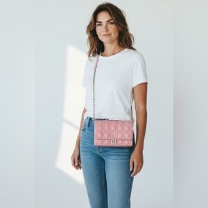 Dior My Dior Top Handle Pink Crossbody Bag with Silver Chain 💯 Authentic